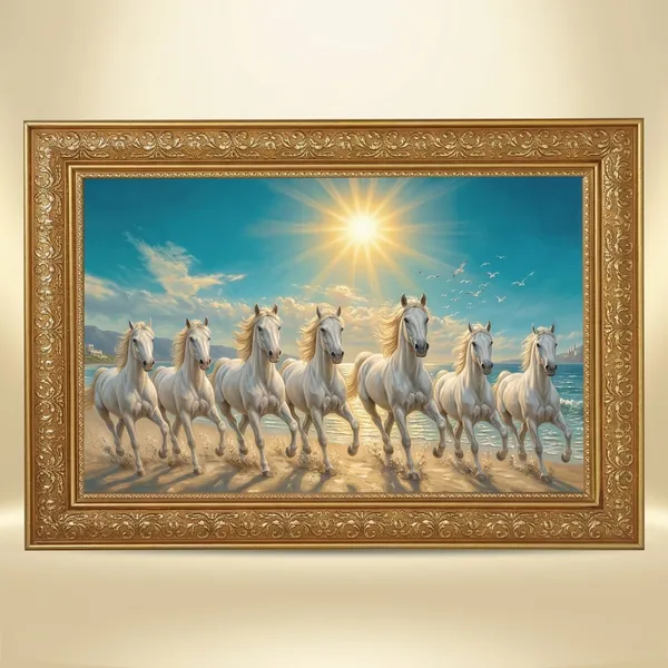 Premium_Vastu_7_Running_White_Horses_Success_Golden_Framed_Portrait