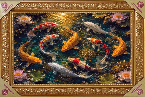 Premium_9_Koi_Fish_Feng_Shui_&_Vastu_Abundance_Golden_Framed_Portrait
