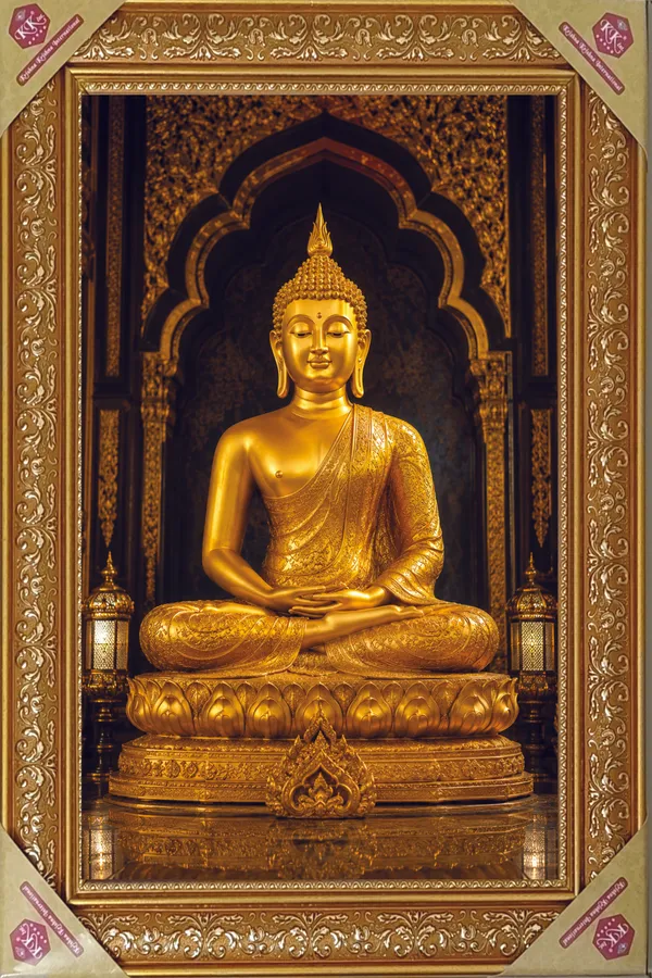 Premium_Lord_Buddha_Meditative_Golden_Temple_Golden_Framed_Portrait