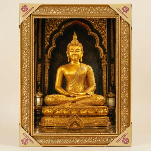 Premium_Lord_Buddha_Meditative_Golden_Temple_Golden_Framed_Portrait