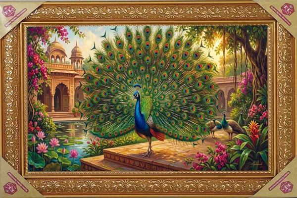Premium_Dancing_Peacock_Royal_Palace_Golden_Framed_Portrait