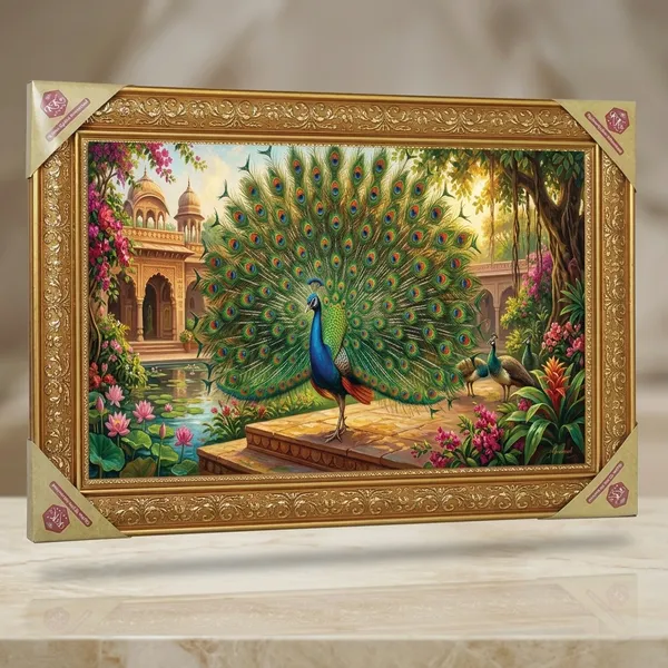 Premium_Dancing_Peacock_Royal_Palace_Golden_Framed_Portrait