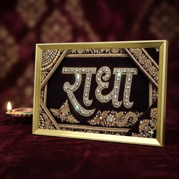 Premium_"Radha_Naam"_Divine_Crystal_&_Zari_Work_Golden_Framed_Portrait