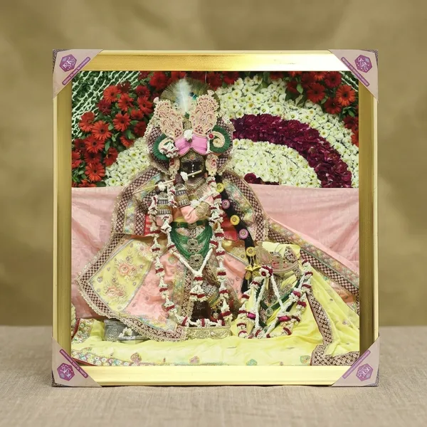 Premium_Shri_Radha_Vallabh_Lal_Ji_Divine_Floral_Darshan_Golden_Framed_Portrait