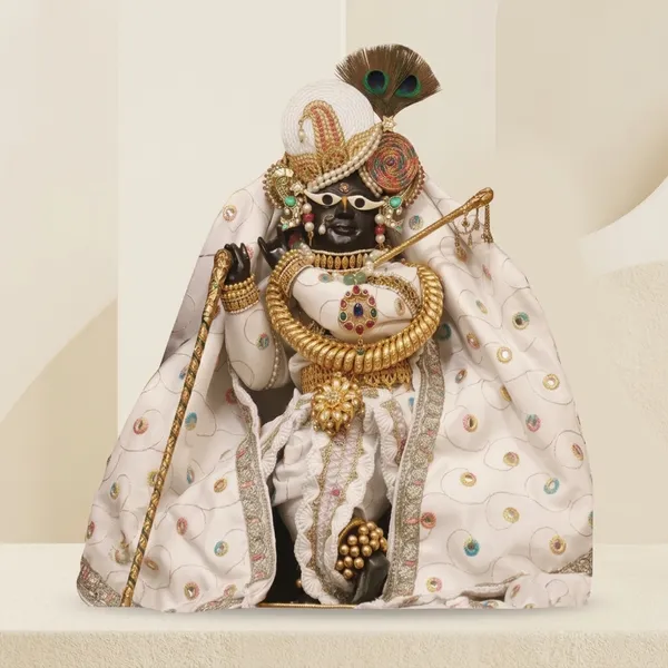 Premium_Shri_Radha_Raman_Ji_Lal_Divine_White_Shringar_Golden_Framed_Portrait