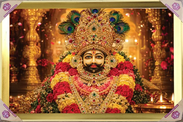 Premium_Khatu_Shyam_Ji_Divine_Floral_Shringar_Golden_Framed_Portrait