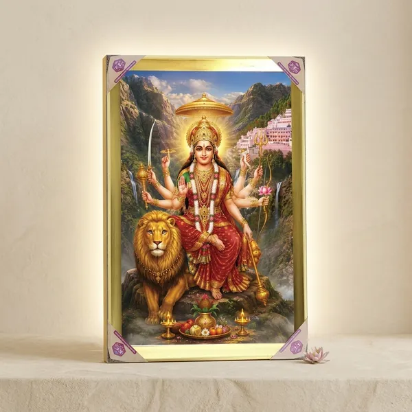 Premium_Maa_Durga_Sherawali_Divine_Blessing_Golden_Framed_Portrait