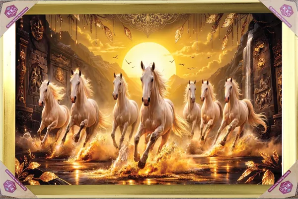 Premium_7_Running_Golden_Horses_Luxury_Vastu_Golden_Framed_Portrait