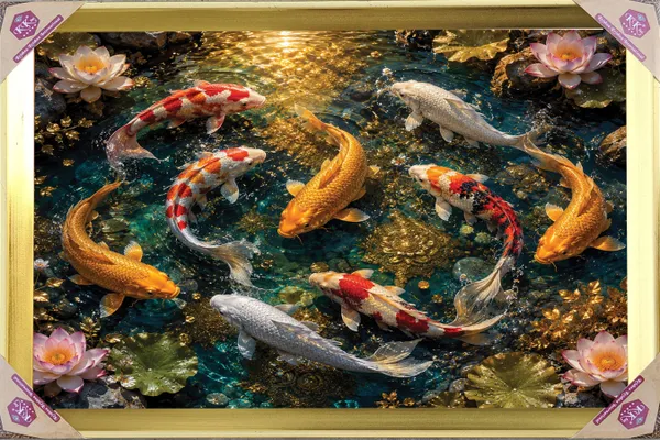 Premium_9_Koi_Fish_Feng_Shui_&_Vastu_Abundance_Golden_Framed_Portrait