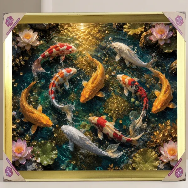 Premium_9_Koi_Fish_Feng_Shui_&_Vastu_Abundance_Golden_Framed_Portrait