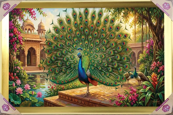 Premium_Dancing_Peacock_Royal_Palace_Golden_Framed_Portrait