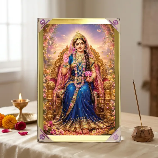Majestic_Shri_Radha_Rani_Enthroned_Blessing_Premium_Golden_Framed_Portrait