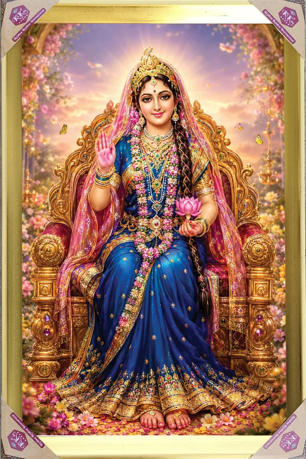 Majestic_Shri_Radha_Rani_Enthroned_Blessing_Premium_Golden_Framed_Portrait