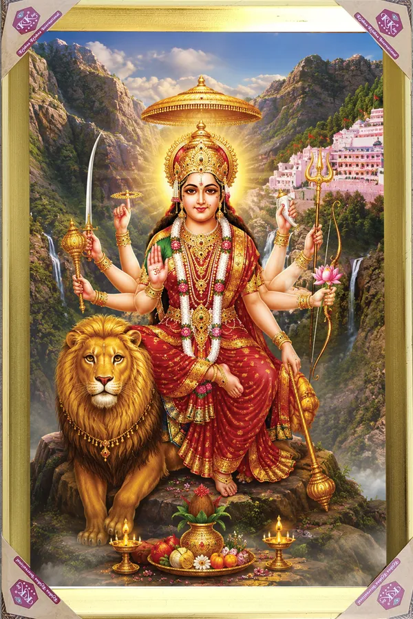 Premium_Maa_Durga_Sherawali_Divine_Blessing_Golden_Framed_Portrait
