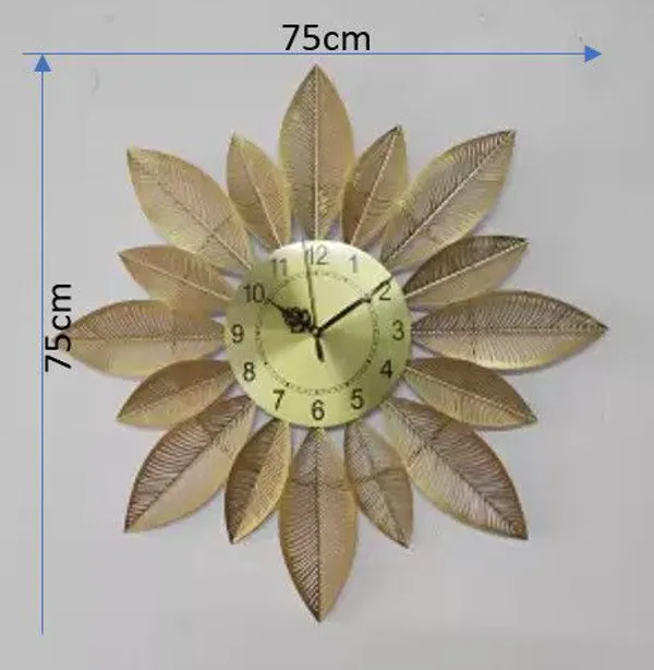 AM_HOME_DECOR_™_Decorative_Leaves_Shape_Wall_Mounted_Iron_Hanging_Stylish_and_Latest_Metal_Wall_Clock_for_Living,_Study,_Hall,_Dining_and_Bedroom_(Golden_and_White,_24_inch),_Standard