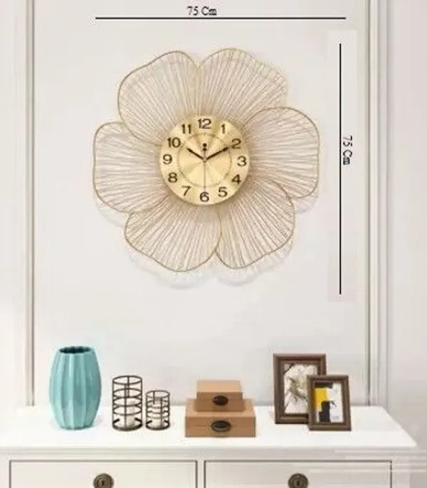 AM_Home_DECORᵀᴹ__Floral_Gold_Metal_Wall_Clock_(Non_Tiking)_for_Farm_House/Living_Room/Bedroom/Hall/Dining_Hall_Decoration_with_Antique_Design_&_Glossy_Finish_(24"_INCH)_(Gold_)