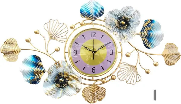 AM_Home_DECORᵀᴹ_3D_Glass_Modern_Metal_Floral_Wall_Clock_(Non_Tiking)_for_Farm_House/Living_Room/Bedroom/Hall/Dining_Hall_Decoration_with_Antique_Design_&_Glossy_Finish_(36_X_1_X_21_Inch)_(Gold&White)