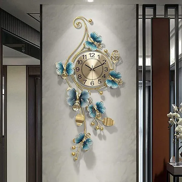 Amhomedecor_Analog_89_cm_X_49_cm_Wall_Clock_(Gold,_Blue,_Without_Glass,_Standard)