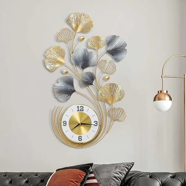 Amhomedecor_Analog_93_cm_X_65_cm_Wall_Clock_(Gold,_With_Glass,_Standard)