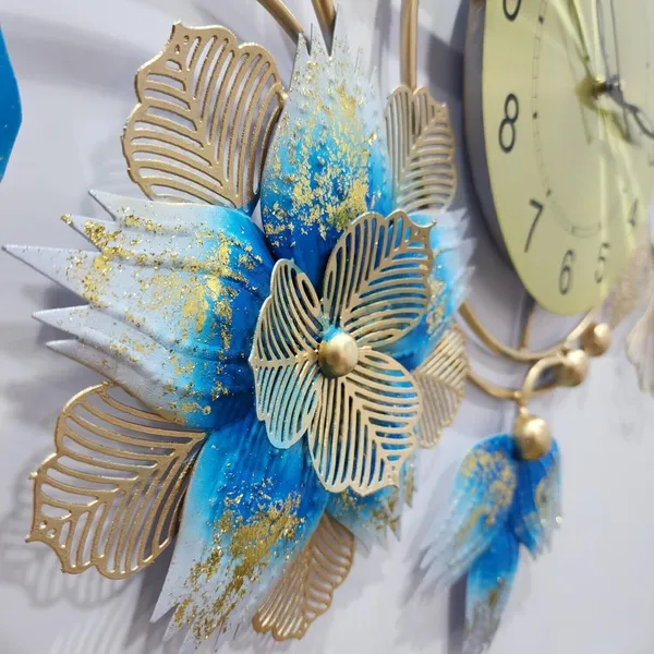 AM_HOME_Decor_Premium_Metal_Hanging_Wall_Clock_Floral_Decorative_for_Farm_House/Living_Room/Bedroom/Hall/Dining_Hall_Decoration_with_Antique_Design_&_Glossy_Finish_(36_X_1_X_21_Inch)_(Gold_&_Blue)