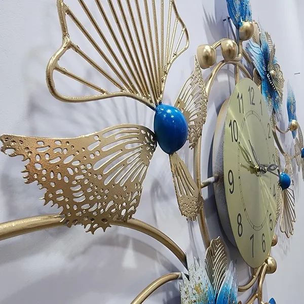 AM_HOME_Decor_Premium_Metal_Hanging_Wall_Clock_Floral_Decorative_for_Farm_House/Living_Room/Bedroom/Hall/Dining_Hall_Decoration_with_Antique_Design_&_Glossy_Finish_(36_X_1_X_21_Inch)_(Gold_&_Blue)