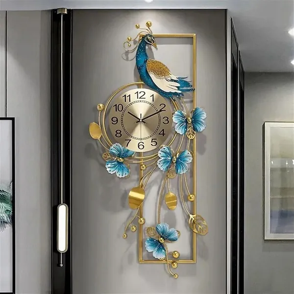 AM_Home_DECORᵀᴹ_Peacock_Hanging_Wall_Clock_Pemium_Non-Ticking_Clock_for_Farm_House/Living_Room/Bedroom/Hall/Dining_Hall_Decoration_with_&_Glossy_Finish_(36_X_1_X_21_Inch)_(Gold)