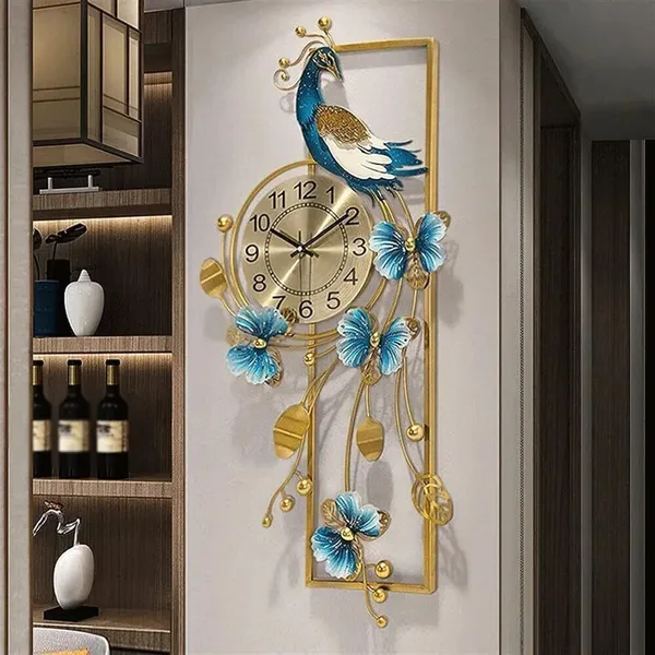 AM_Home_DECORᵀᴹ_Peacock_Hanging_Wall_Clock_Pemium_Non-Ticking_Clock_for_Farm_House/Living_Room/Bedroom/Hall/Dining_Hall_Decoration_with_&_Glossy_Finish_(36_X_1_X_21_Inch)_(Gold)