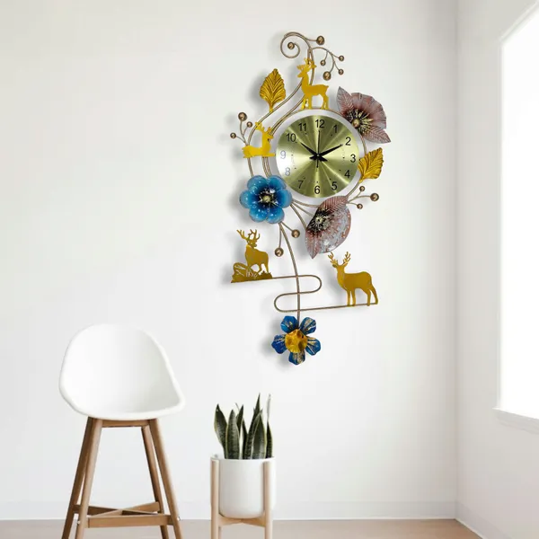Amhomedecor_Analog_93_cm_X_53_cm_Wall_Clock_(Blue,_Gold,_Green,_Without_Glass,_Standard)