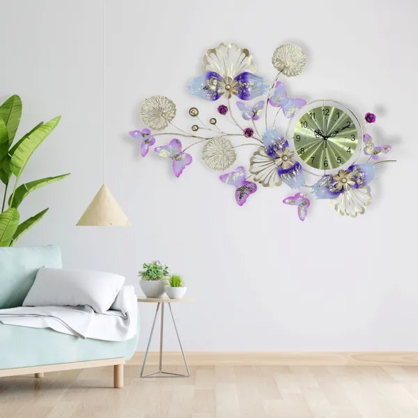 AM_Home_DECORᵀᴹ_New_Premium_Non_Ticking_Butterfly_Wall_Clocks_for_Living_Room,Bedroom,Study/Hall/Dining_Hall_Decoration&Antique_Metal_Finish(34_Inch),Analog,_Multicolour