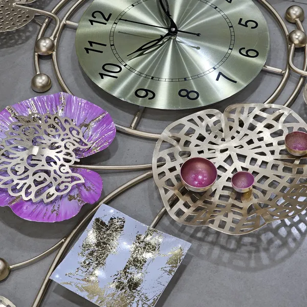 AM_HOME_Decor_Premium_Metal_Hanging_Wall_Clock_Modern_Decorative_for_Farm_House/Living_Room/Bedroom/Hall/Dining_Hall_Decoration_with_Antique_Design_&_Glossy_Finish_(36_X_1_X_21_Inch)_(Gold_&_Blue)