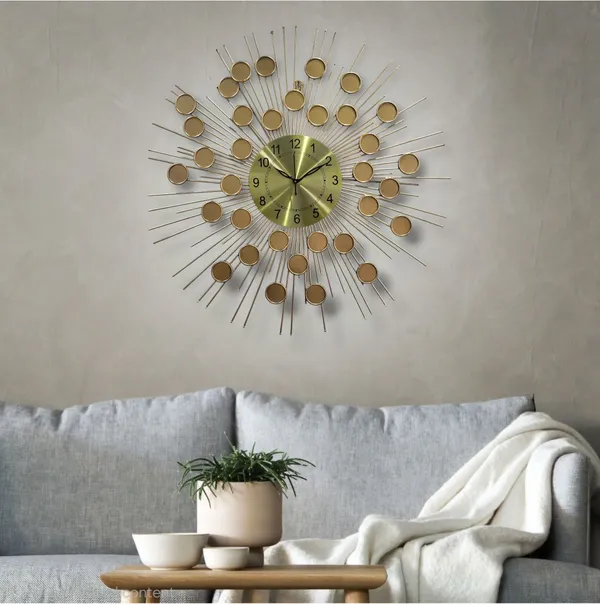 AM_Home_DECORᵀᴹ_Large_Hanging_Wall_Clock_Pemium_Non-Ticking_Clock_for_Farm_House/Living_Room/Bedroom/Hall/Dining_Hall_Decoration_with_&_Glossy_Finish_(34_X_1_X_34_Inch)_(Gold)