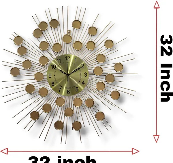 AM_Home_DECORᵀᴹ_Large_Hanging_Wall_Clock_Pemium_Non-Ticking_Clock_for_Farm_House/Living_Room/Bedroom/Hall/Dining_Hall_Decoration_with_&_Glossy_Finish_(34_X_1_X_34_Inch)_(Gold)