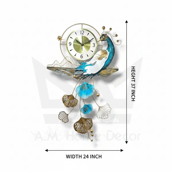 AM_Home_DECORᵀᴹ_Luxury_Series_Peacock_Wall_Clock_Decorative_for_Farm_House/Living_Room/Bedroom/Hall/Dining_Hall_Decoration_with_Antique_Design_&_Glossy_Finish_(37_X_2_X_24_Inch)