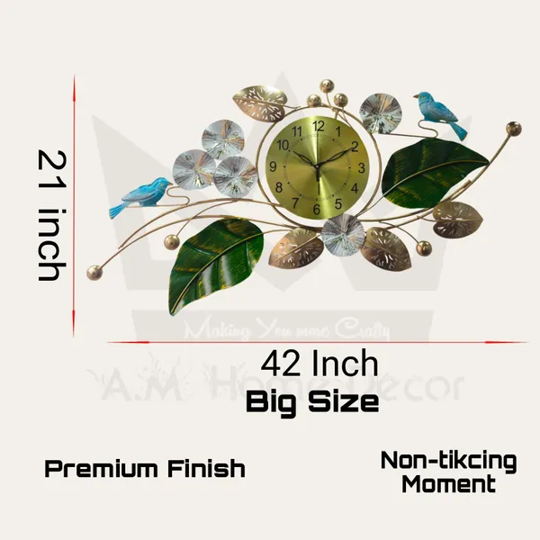 AM_HOME_Decor_New_Bird_Metal_Aura_Wall_Clock_White_(Non_Tiking)_for_Farm_House/Living_Room/Bedroom/Hall/Dining_Hall_Decoration_with_Antique_Design_&_Glossy_Finish_(42_X_1_X_21_Inch)