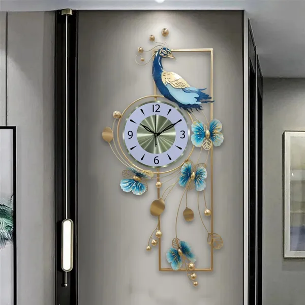 AM_Home_DECORᵀᴹ_Peacock_Hanging_Wall_Clock_Pemium_Non-Ticking_Clock_for_Farm_House/Living_Room/Bedroom/Hall/Dining_Hall_Decoration_with_&_Glossy_Finish_(36_X_1_X_21_Inch)_(White)