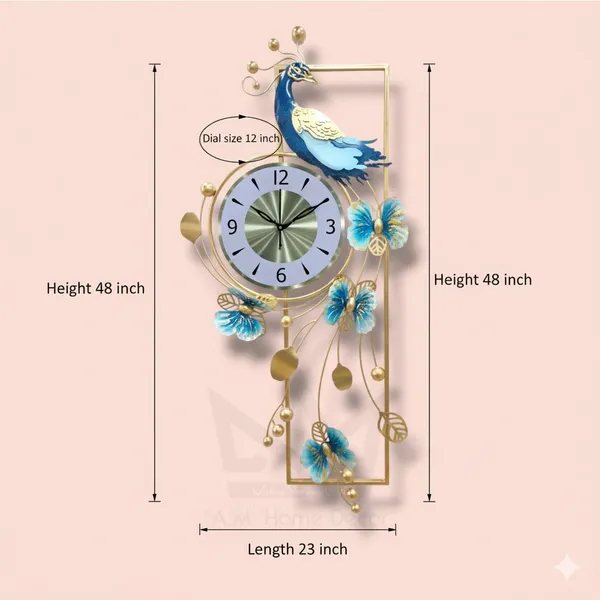 AM_Home_DECORᵀᴹ_Peacock_Hanging_Wall_Clock_Pemium_Non-Ticking_Clock_for_Farm_House/Living_Room/Bedroom/Hall/Dining_Hall_Decoration_with_&_Glossy_Finish_(36_X_1_X_21_Inch)_(White)