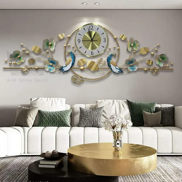 AM_Home_Decor_Premium_Non_Ticking_Dual_Peacock_Wall_Clocks_for_Living_Room,Bedroom,Study/Hall/Dining_Hall_Decoration&Antique_Metal_Finish(48_Inch),Analog,_Multicolour