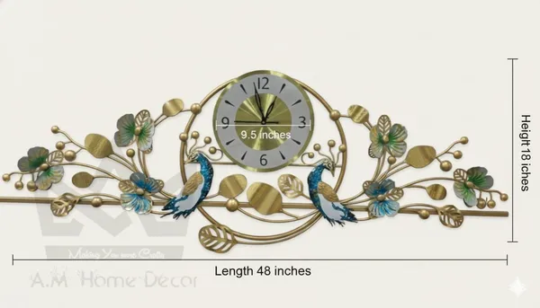 AM_Home_Decor_Premium_Non_Ticking_Dual_Peacock_Wall_Clocks_for_Living_Room,Bedroom,Study/Hall/Dining_Hall_Decoration&Antique_Metal_Finish(48_Inch),Analog,_Multicolour