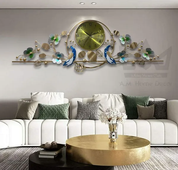 AM_Home_Decor_3D_Glass_Premium_Non_Ticking_Dual_Peacock_Wall_Clocks_for_Living_Room,Bedroom,Study/Hall/Dining_Hall_Decoration&Antique_Metal_Finish(48_Inch),Analog,_Multicolour