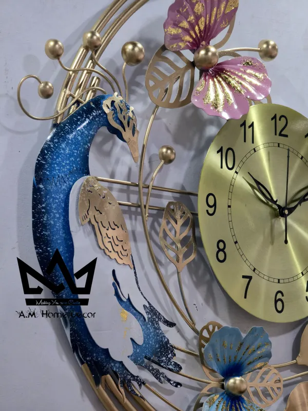 AM_Home_DECORᵀᴹ__Half_Moon_Peacock_Metal_Wall_Clock_(Non_Tiking)_for_Farm_House/Living_Room/Bedroom/Hall/Dining_Hall_Decoration_with_Antique_Design_&_Glossy_Finish_(24"_INCH)_(Gold_&_White)
