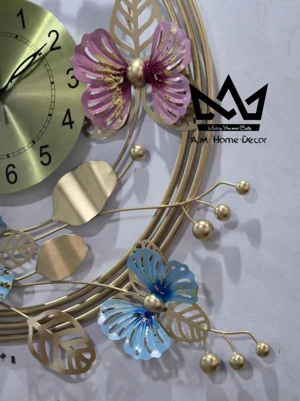 AM_Home_DECORᵀᴹ__Half_Moon_Peacock_Metal_Wall_Clock_(Non_Tiking)_for_Farm_House/Living_Room/Bedroom/Hall/Dining_Hall_Decoration_with_Antique_Design_&_Glossy_Finish_(24"_INCH)_(Gold_&_White)