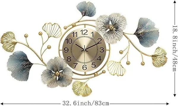 FNF_Creation_Modern_3D_Metal_Ginkgo_Leaf_Design_Wall_Clocks_Decorative_Silent_Non-Ticking_(Gold)