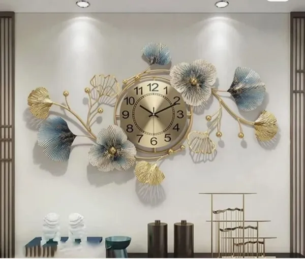 FNF_Creation_Modern_3D_Metal_Ginkgo_Leaf_Design_Wall_Clocks_Decorative_Silent_Non-Ticking_(Gold)