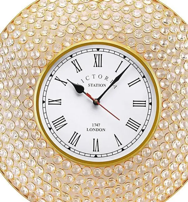 AM_Home_Decor_Premium_Decorative_Crystal_Wall_Clock_Metal_Abstract_Clock_Best_Analog_Luxury_Fancy_Diamond_Studdded_Roman_Number_Beautiful_Home_Decor_Living_Room,Size:Gold_42_cm_and_Dial_20_cm