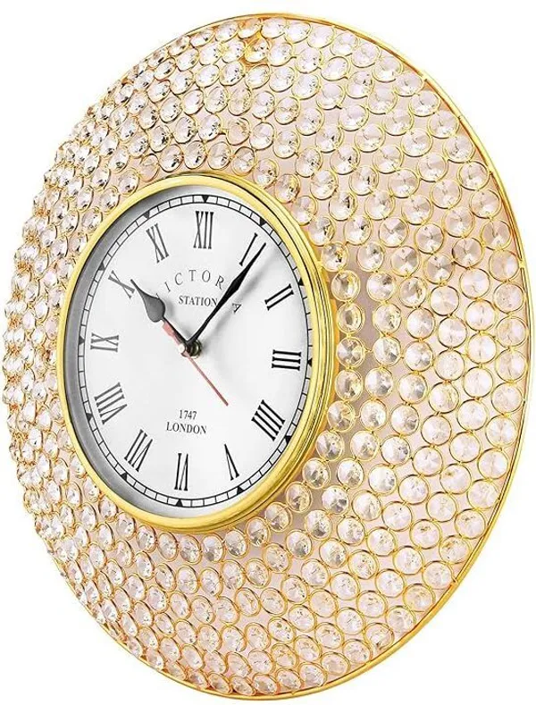 AM_Home_Decor_Premium_Decorative_Crystal_Wall_Clock_Metal_Abstract_Clock_Best_Analog_Luxury_Fancy_Diamond_Studdded_Roman_Number_Beautiful_Home_Decor_Living_Room,Size:Gold_42_cm_and_Dial_20_cm