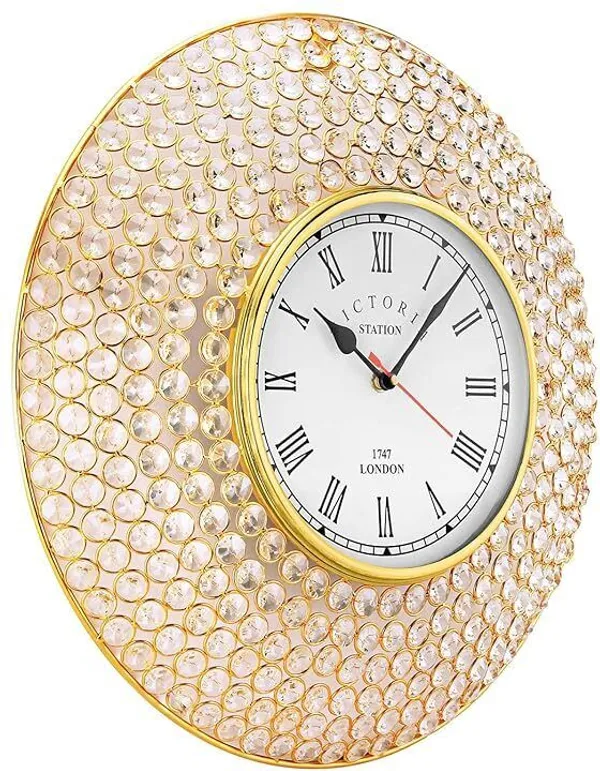 AM_Home_Decor_Premium_Decorative_Crystal_Wall_Clock_Metal_Abstract_Clock_Best_Analog_Luxury_Fancy_Diamond_Studdded_Roman_Number_Beautiful_Home_Decor_Living_Room,Size:Gold_42_cm_and_Dial_20_cm