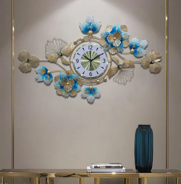 AM_HOME_DECOR_Premium_Metal_Hanging_Wall_Clock_Floral_Decorative_for_Farm_House/Living_Room/Bedroom/Hall/Dining_Hall_Decoration_with_Antique_Design_&_Glossy_Finish_(36_X_1_X_21_Inch)