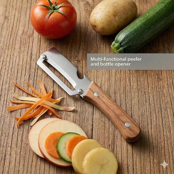2-in-1_Vegetable_Peeler_with_Wooden_Handle,_Premium_Stainless_Steel_Peeler_with_Built-in_Bottle_Opener,_Multifunctional_Kitchen_Tool