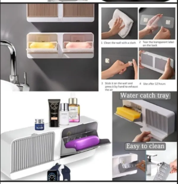 Plastic_Wall_Mounted_Adhesive_Soap_Dish_And_Sponge_Holder