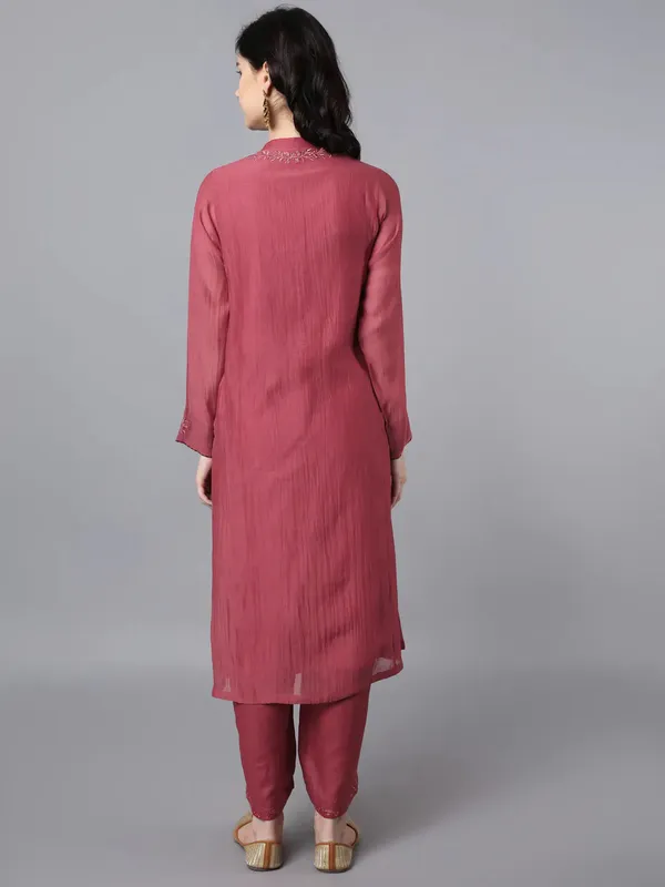 Brick_Red_Cupro_Silk_Chanderi_Straight_Kurta_For_Women